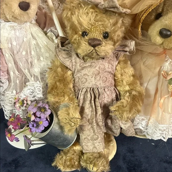 Elegant Teddy Bear Trio with Lace Dresses - Picture 2 of 9